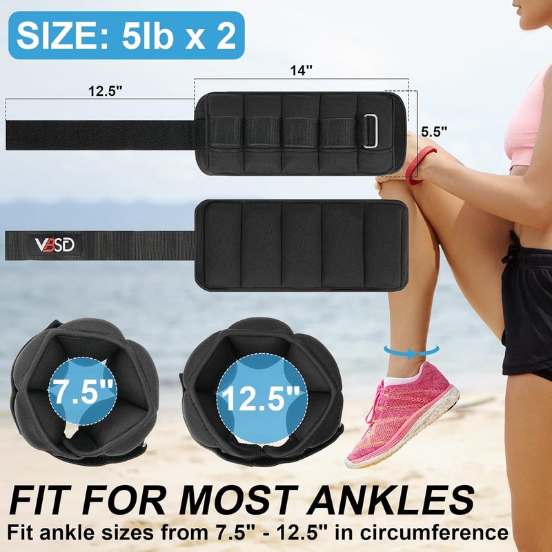 VBSD Adjustable Ankle Weights for Men Women, 2 4 6 8 10 lbs 1 Pair Leg Weight Straps, Weighted Ankle Weight Set with Removable Sandbags for Walking Running Yoga Physical Therapy Gym Home Workout - Image 2